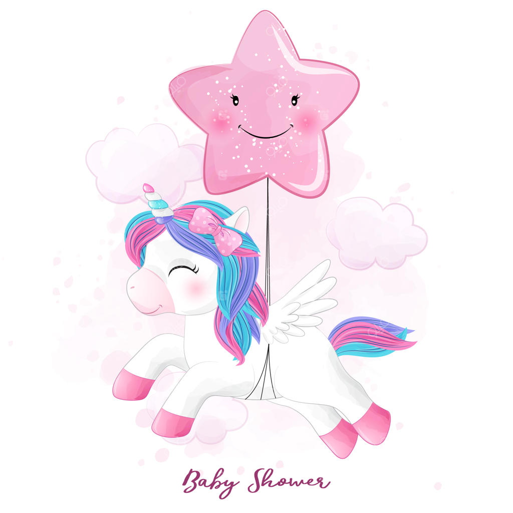 تصویر بامزه اسب تک‌شاخ با نقاشی آبرنگی