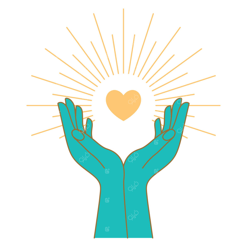دستان گشوده با قلب عشق و نور خورشید به عنوان نماد صلح