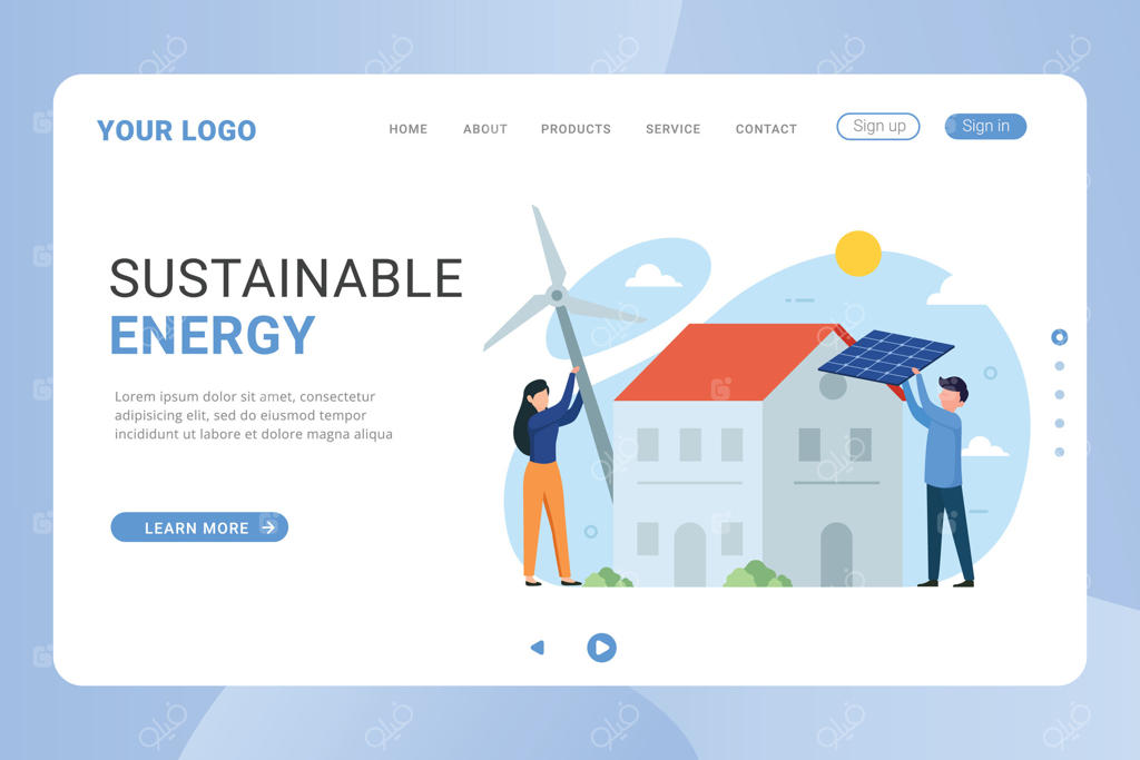 صفحه فرود: نصب پنل خورشیدی و آسیاب بادی (تصویر برداری)