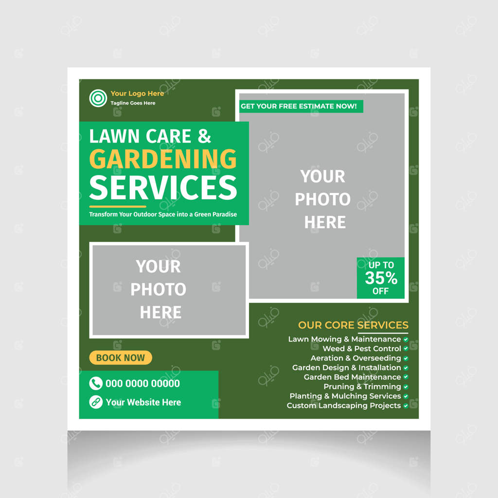 قالب طراحی پست شبکه‌های اجتماعی برای طراحی حرفه‌ای باغ و محوطه سبز