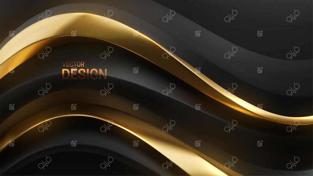 پس‌زمینه انتزاعی و لوکس با اشکال موج‌دار مشکی و طلایی