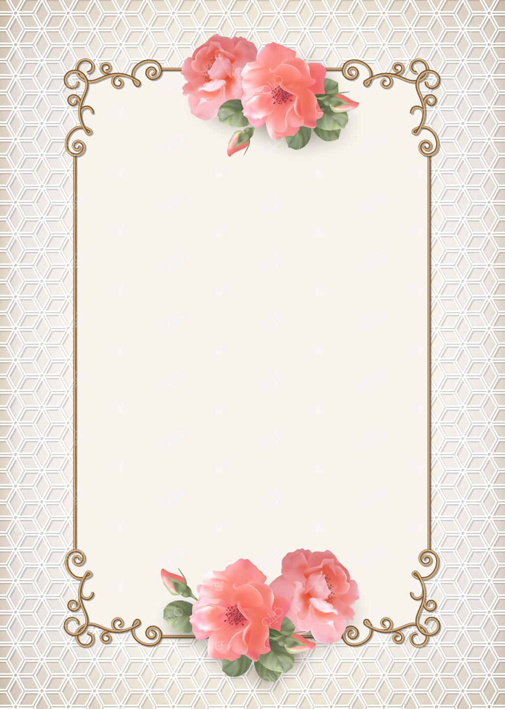 پس‌زمینه عروسی با قاب طلایی کلاسیک و گل‌ها