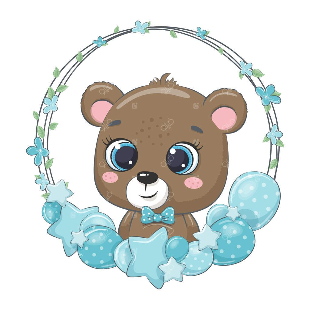 خرس بامزه با بادکنک و تاج گل