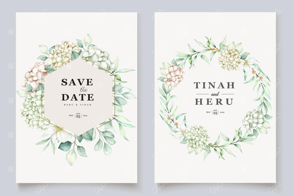 پترن کارت دعوت عروسی با طرح آبرنگی هورتانسیا