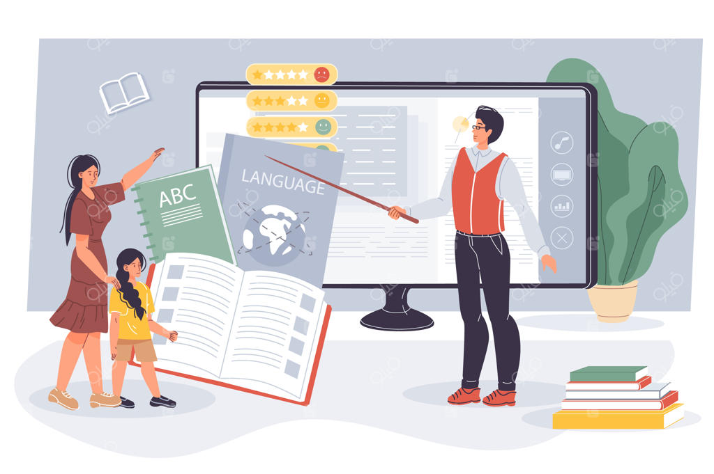 دختربچه در حال یادگیری زبان در کلاس آنلاین