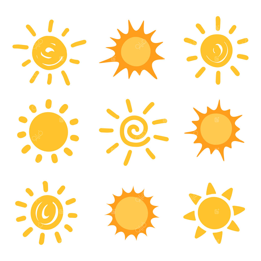 مجموعه‌ای از نقاشی دستی وکتور خورشید زرد