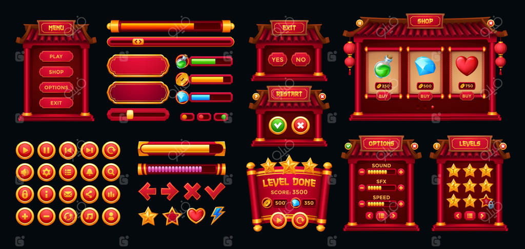 رابط کاربری بازی چینی: دکمه‌ها، قاب‌ها و دارایی‌ها