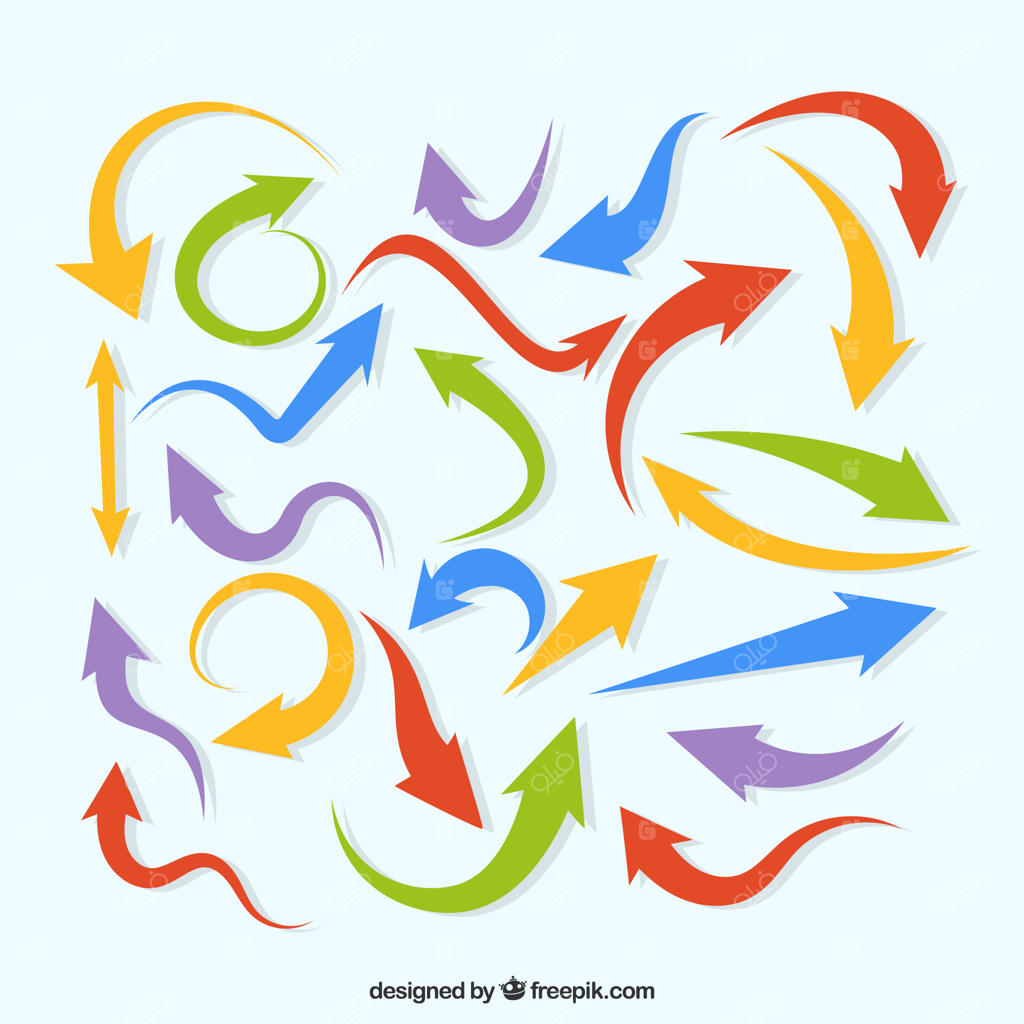 مجموعه‌ای از فلش‌های رنگارنگ برای علامت‌گذاری در سبک تخت