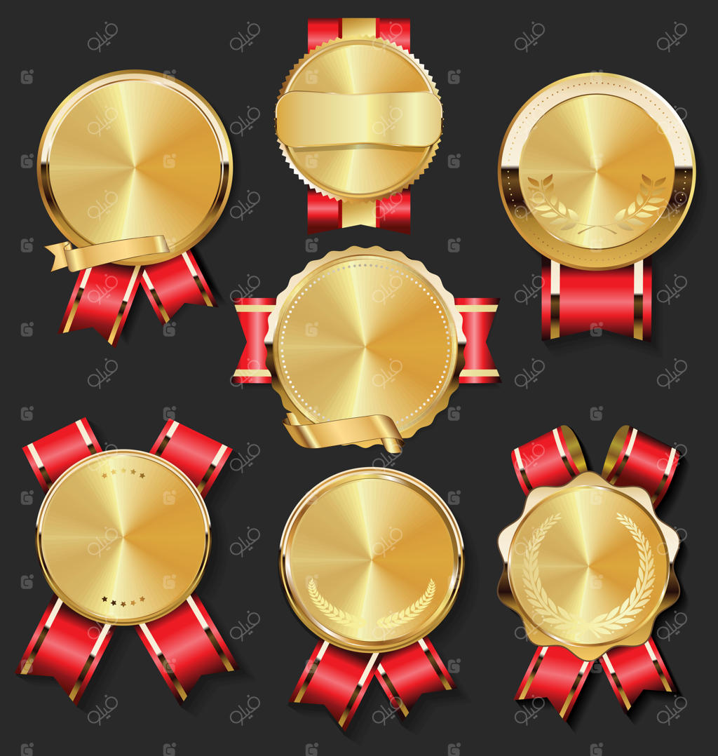 مجموعه‌ای از نشان‌ها و برچسب‌های طلایی به سبک وینتیج