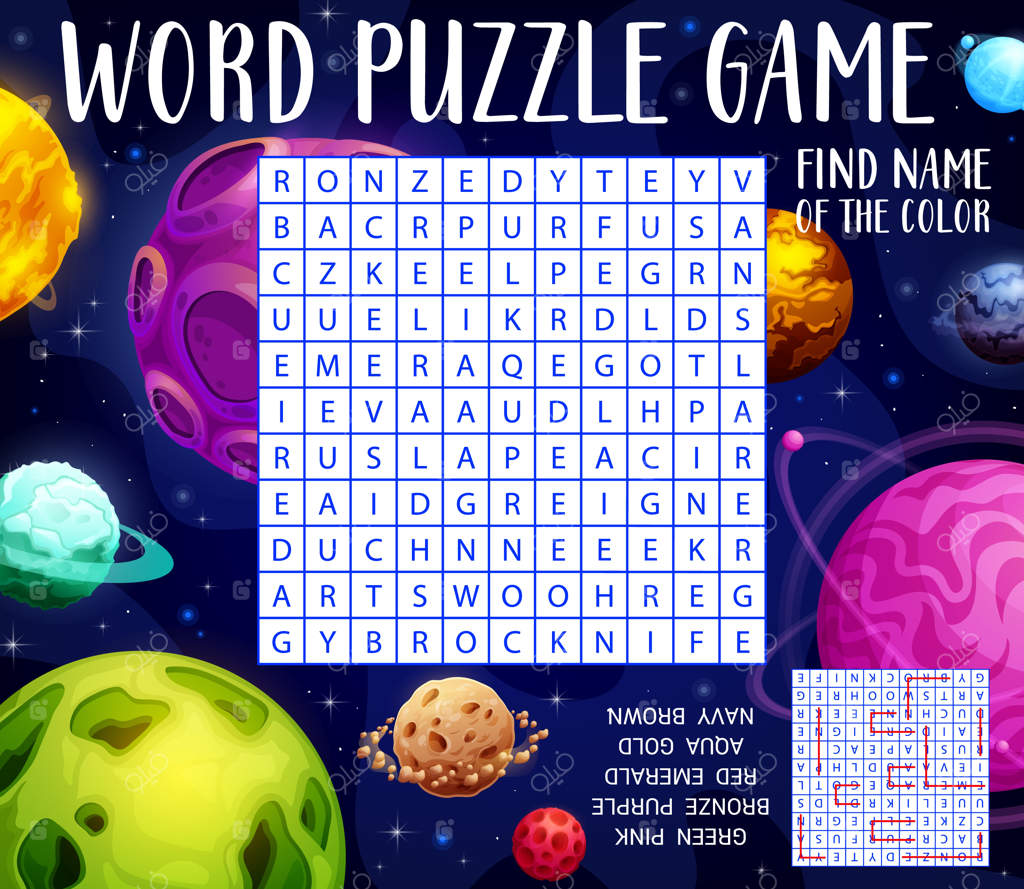 پازل جستجوی کلمات در دنیای خیالی سیارات کارتونی