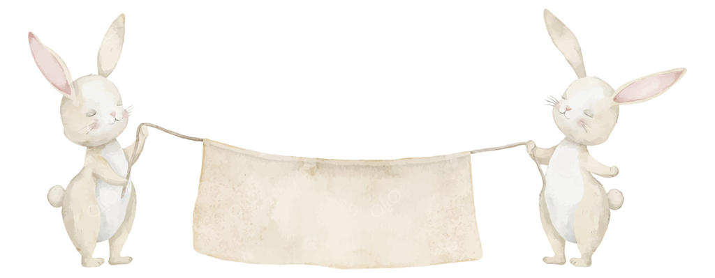 تصویر آبرنگی خرگوش‌ها با بنر خالی: طراحی دستی برای کارت دعوت نوزاد یا اطلاعیه‌های کودکان. هنر طراحی با خرگوش برای دعوت‌نامه‌های کودکانه. هنر برای بنر.