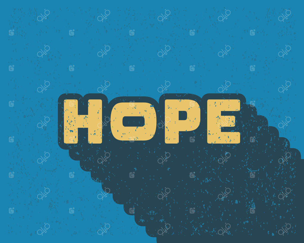 طراحی تایپوگرافی کلمه امید با افکت سایه بلند به رنگ آبی مناسب برای تابلو دیواری