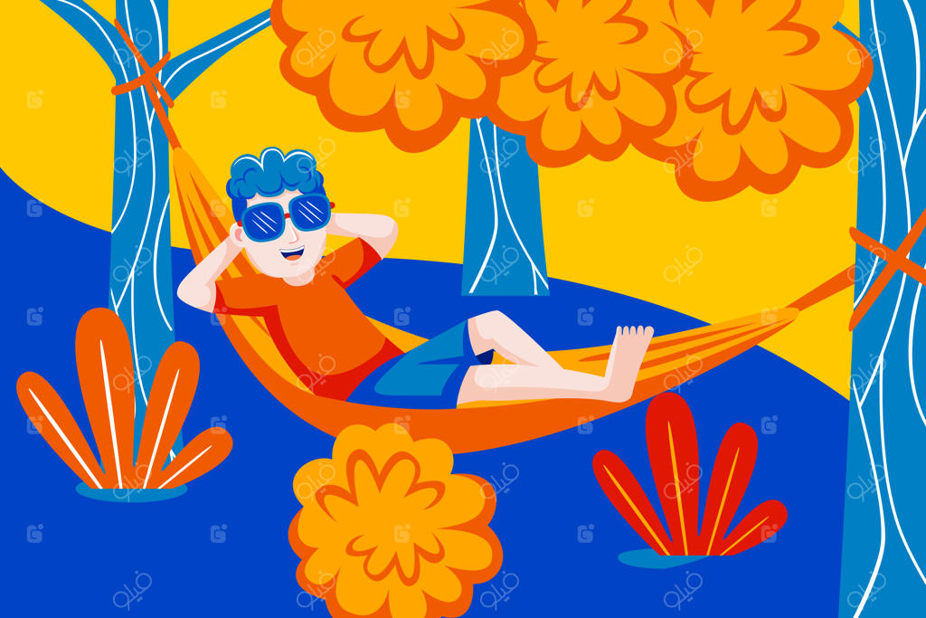 جوانی در جنگل درون ننو استراحت می‌کند.