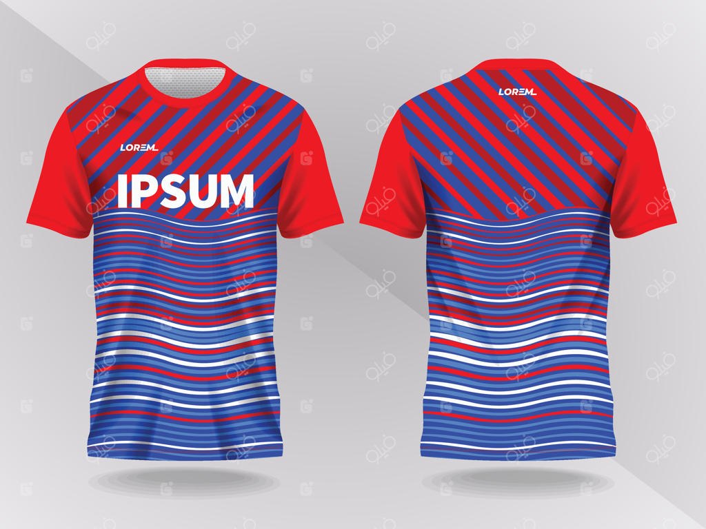 لباس ورزشی قرمز و آبی با طرح موجی - نسخه حرفه‌ای وکتور