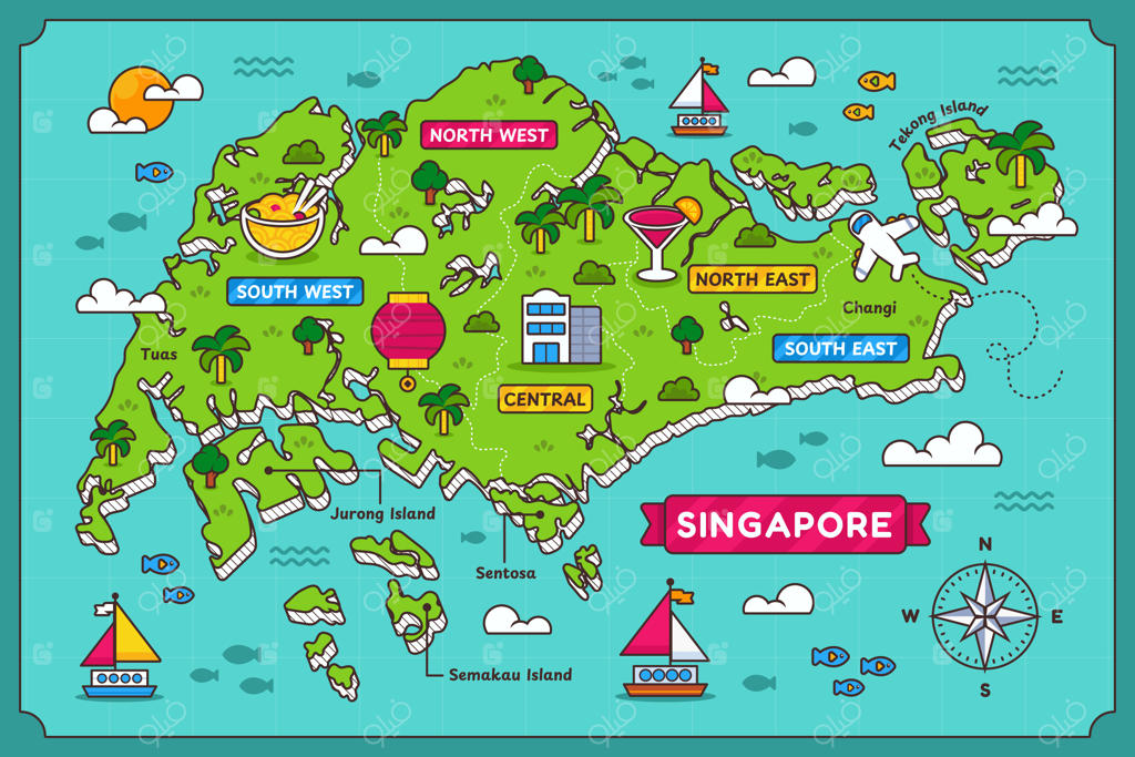 تصویر نقشه سنگاپور به صورت طراحی دستی