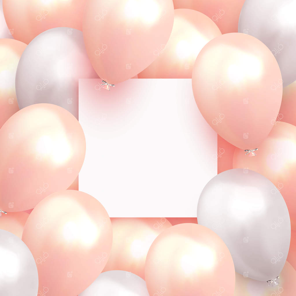 پس‌زمینه با بادکنک‌ها. قاب سفید با بادکنک‌ها. قالب بنر با کاغذ ساده. طراحی جشن واقع‌گرایانه با بادکنک‌ها. رنگ‌های ملایم و پاستلی. تصویرسازی وکتور