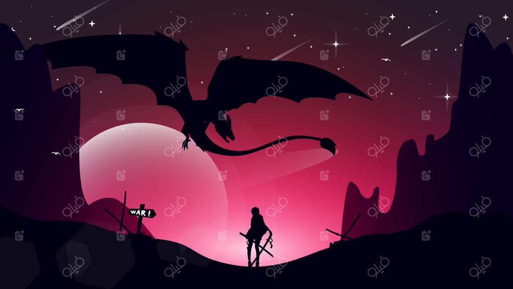 والپیپر انیمه‌ای دختر سامورایی. تصویرسازی نبرد دختر سامورایی و اژدها. پس‌زمینه سامورایی. ژاپنی.