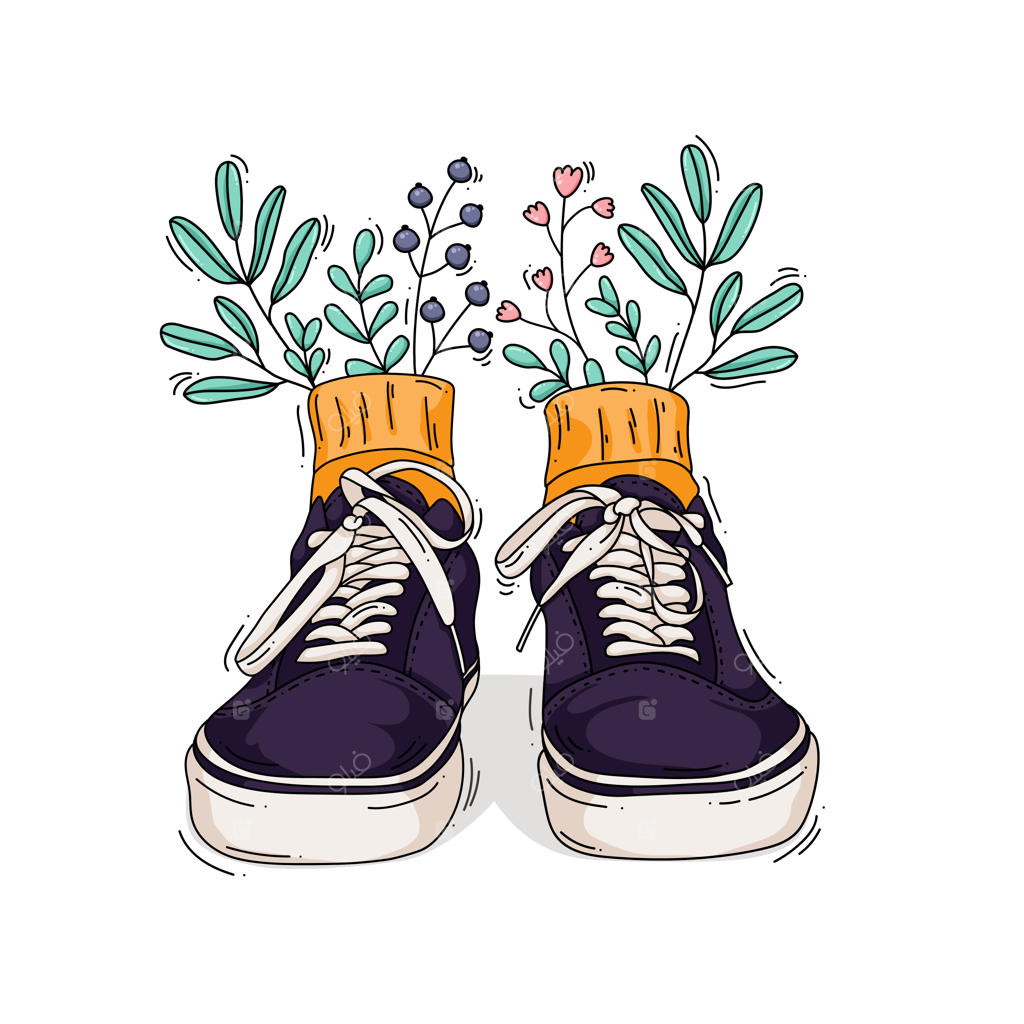 تصویری از کفش‌های کتانی با گل‌ها و برگ‌ها