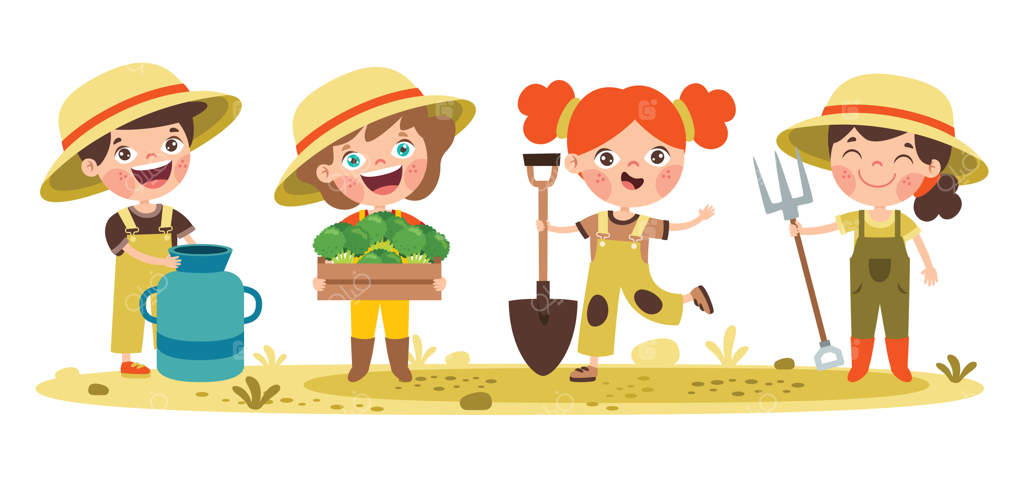 صحنه‌ای از مزرعه با کودکان کارتونی