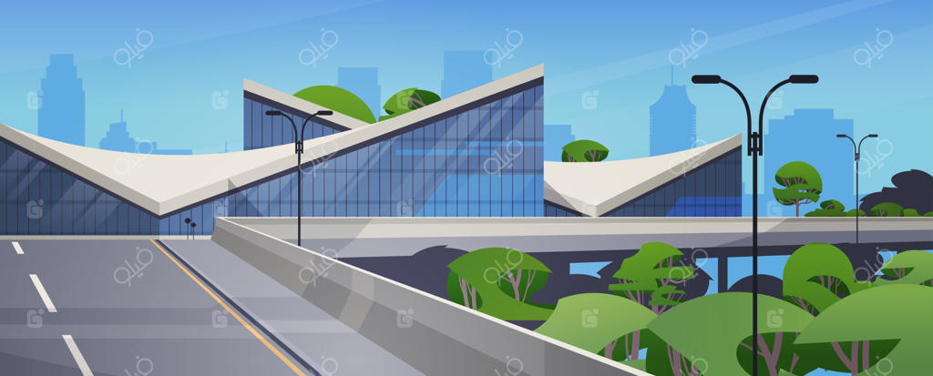 شهر آینده: شکل‌های غیرمعمول، معماری مدرن و نمای شهری - تصویر زمینه افقی وکتور