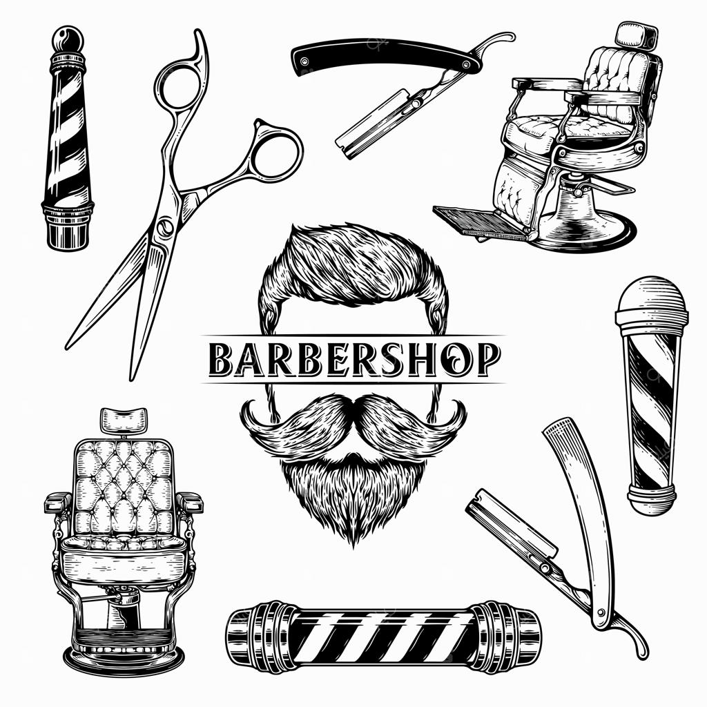 مجموعه المان‌های وکتور تک‌رنگ و وینتیج برای طراحی لوگوی آرایشگاه