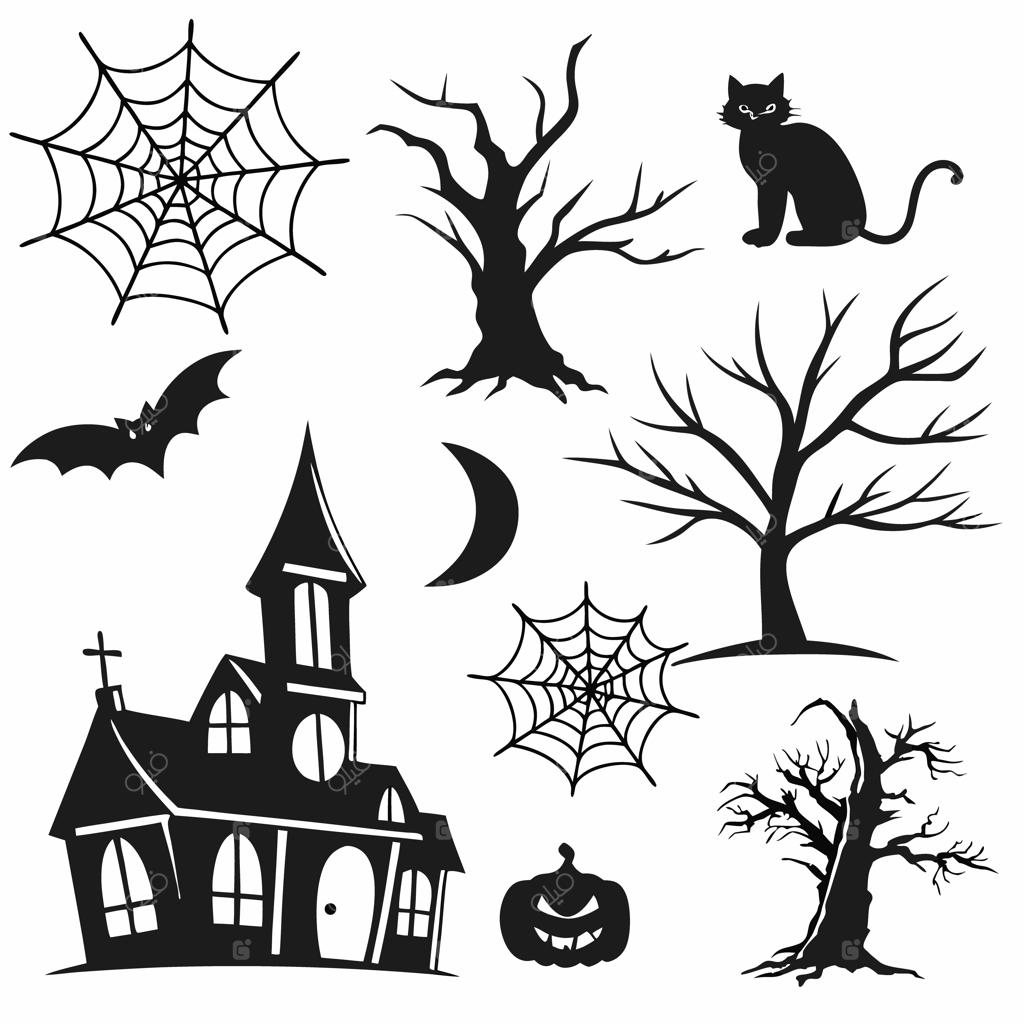 سایه‌های ترسناک هالووین، خانه ارواح، خفاش‌ها و گربه‌های سیاه