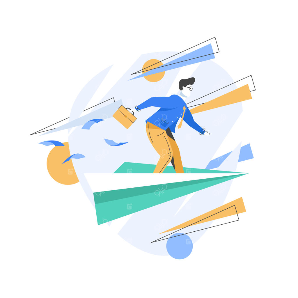 سفر به محل کار، رهبران در حال حرکت شرکت به اوج، مفهوم انگیزش کسب و کار، تصویرسازی