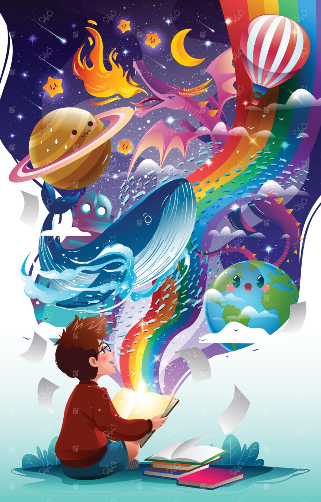 روز جهانی سوادآموزی مبارک به همراه کتابخوانی یک پسر بچه