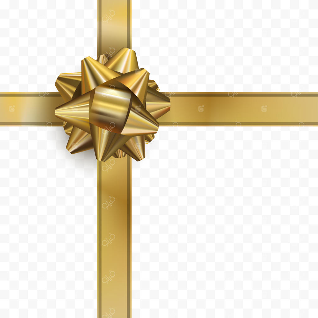 پاپیون طلایی با روبان روی زمینه شفاف. طراحی واقعی پاپیون طلایی برای تزیین هدیه. وکتور