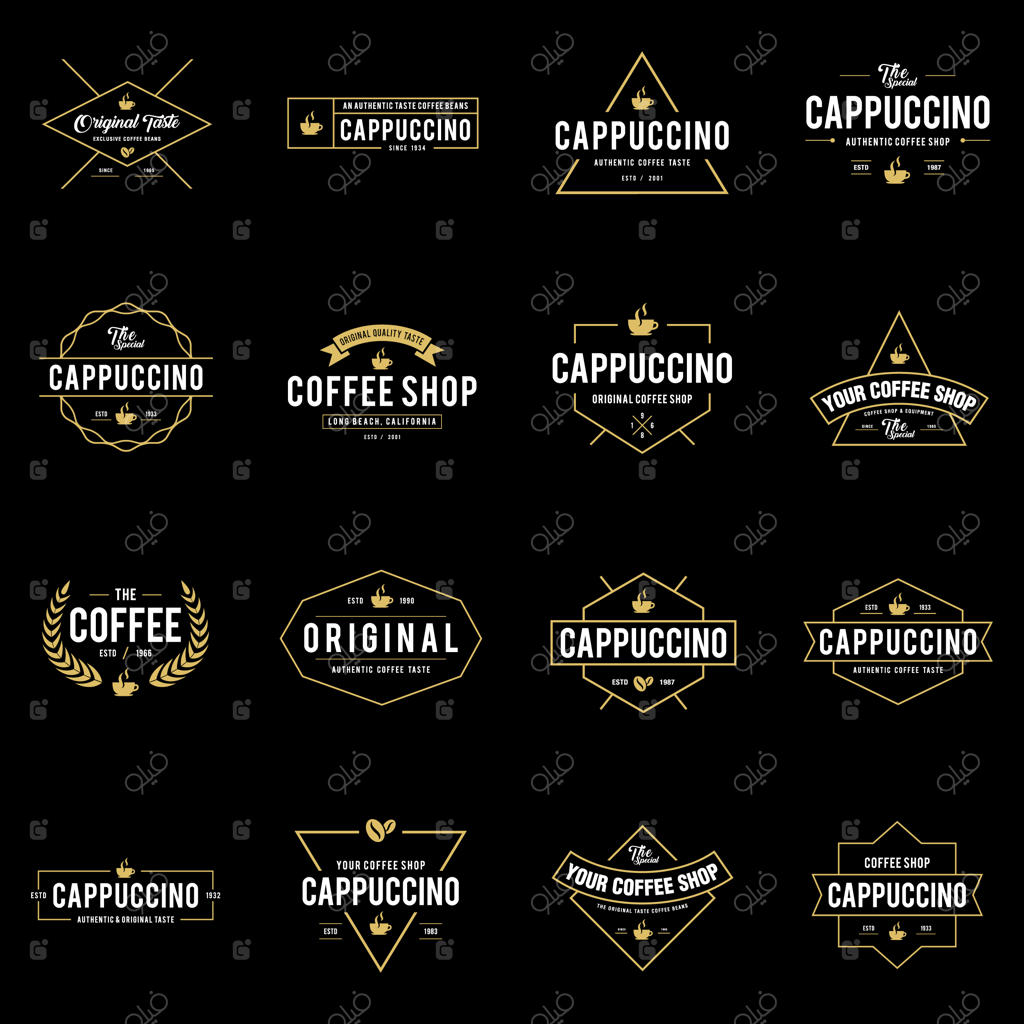 پک وکتور کافی شاپ: اشیای رترو، فنجان و دانه‌های قهوه به سبک وینتج