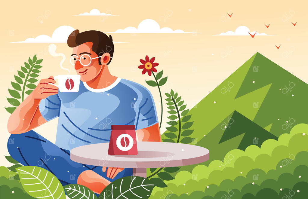 لذت بردن یک مرد از قهوه در طبیعت