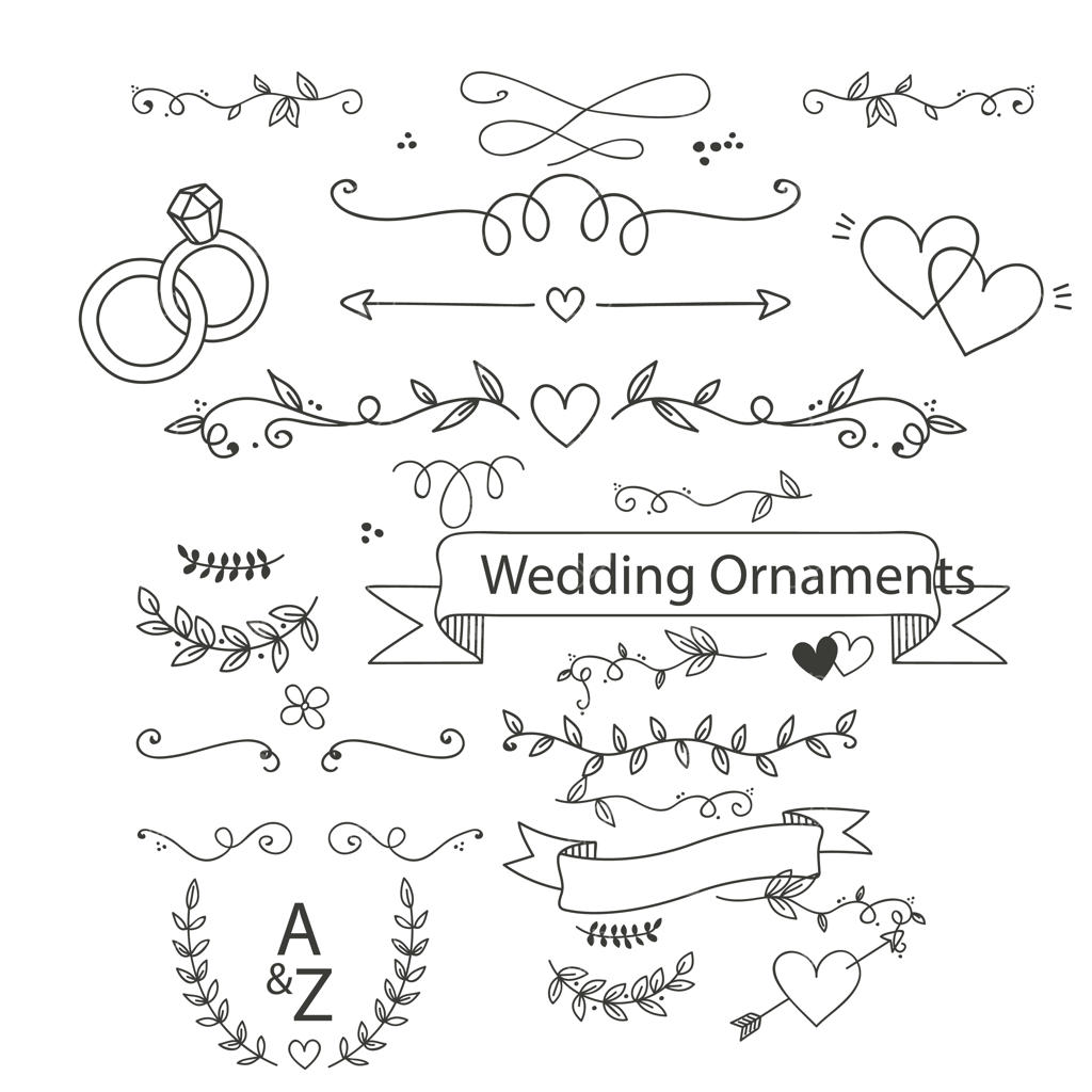 تصویرسازی وکتور مجموعه تزئینات عروسی با طراحی دستی