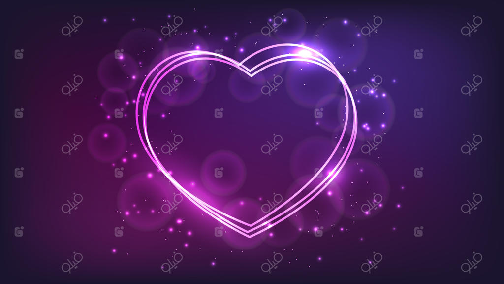 قاب نئونی به شکل قلب با جلوه‌های درخشان و زرق و برق