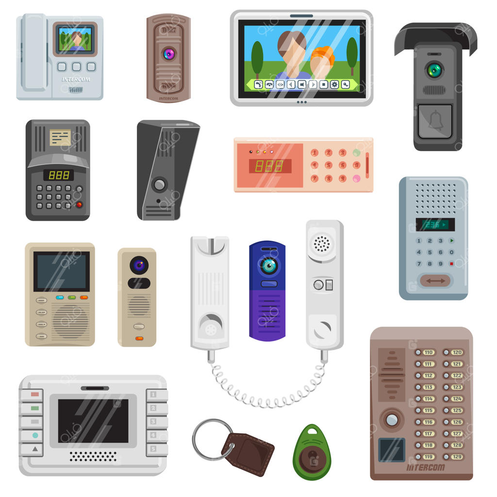 مجموعه آیکون‌های تجهیزات ارتباطی اینترکام درب ورود