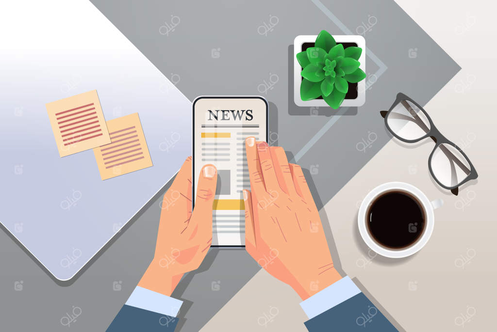 خواندن مقالات روزانه خبری در تلفن هوشمند توسط مدیر تجاری: مفهوم رسانه‌های جمعی و روزنامه آنلاین