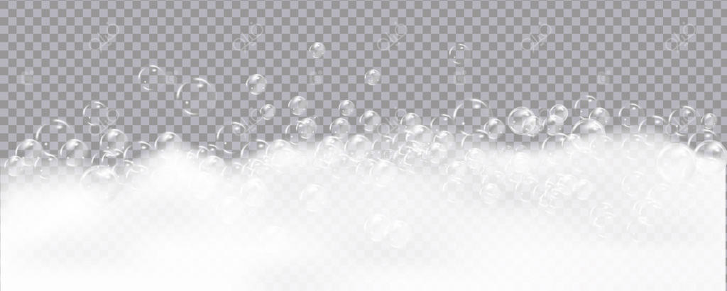 کف حمام روی پس‌زمینه شفاف: بافت حباب‌های شامپو.