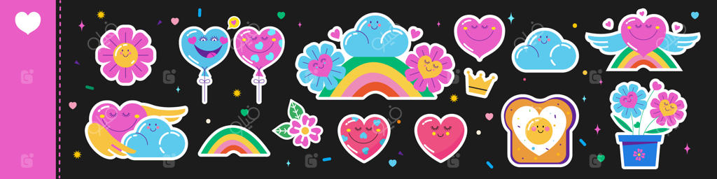 مجموعه‌ای از برچسب‌های وکتور با موضوع عشق در سبک کارتونی.