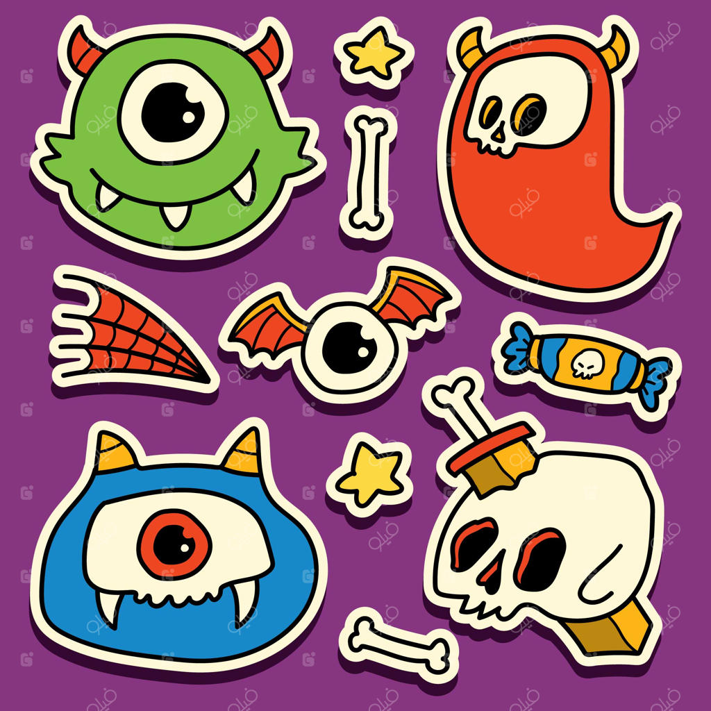 طراحی استیکر هالووین با نقاشی دستی و طرح کارتونی