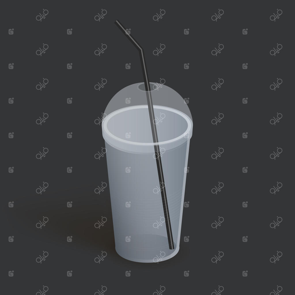 لیوان پلاستیکی با درپوش برای قهوه، چای، اسموتی و آبمیوه - تصویرسازی واقع‌گرایانه بر روی پس‌زمینه تاریک.