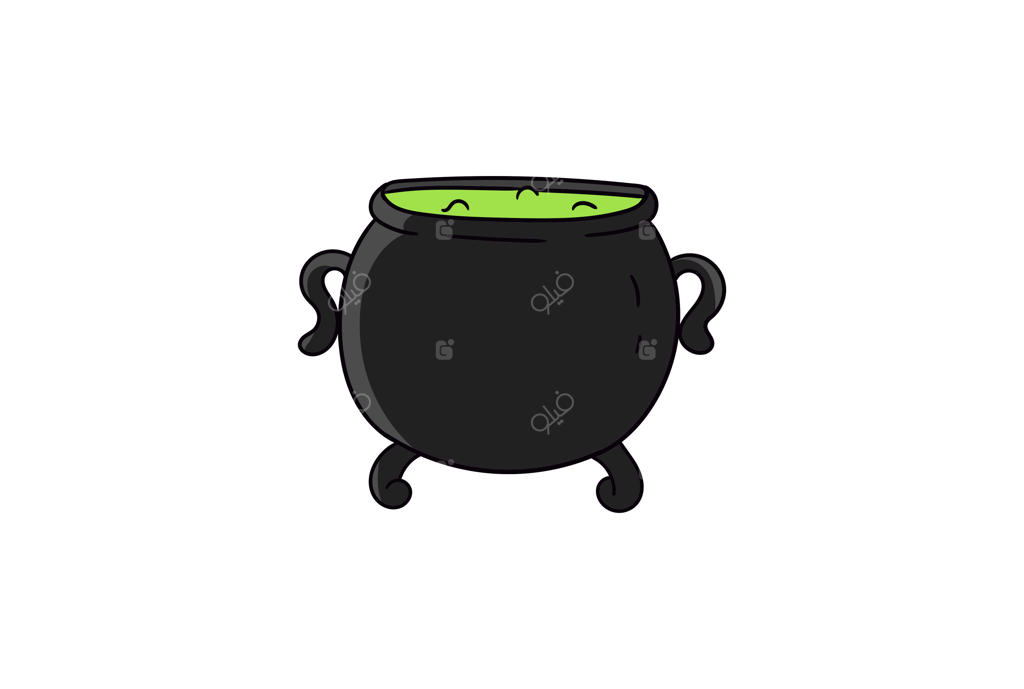 تصویرسازی هنری سیاه جادوگر و دیگ سحرآمیز در حال جوش