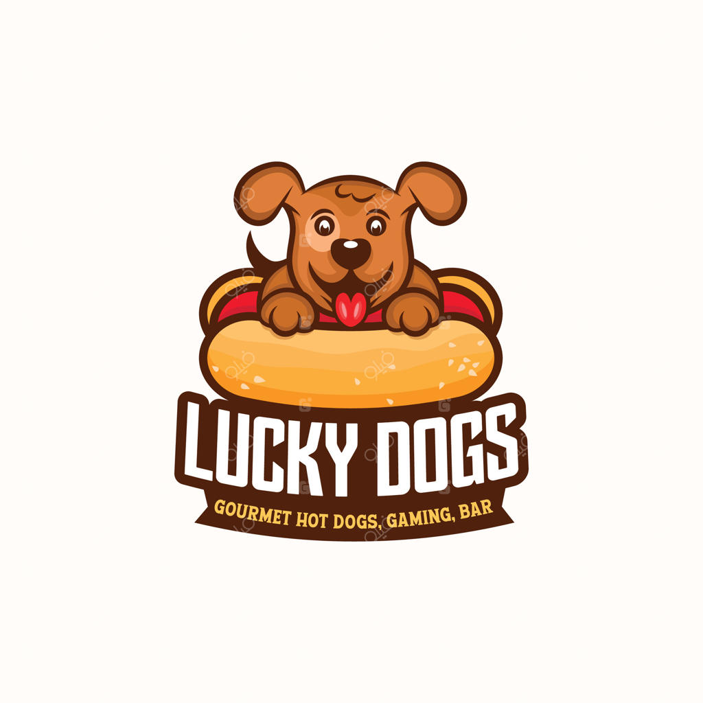 لوگوی شاد و کارتونی سگ، هات داگ‌های لذیذ، بار گیمینگ، برندینگ شاد و پرانرژی