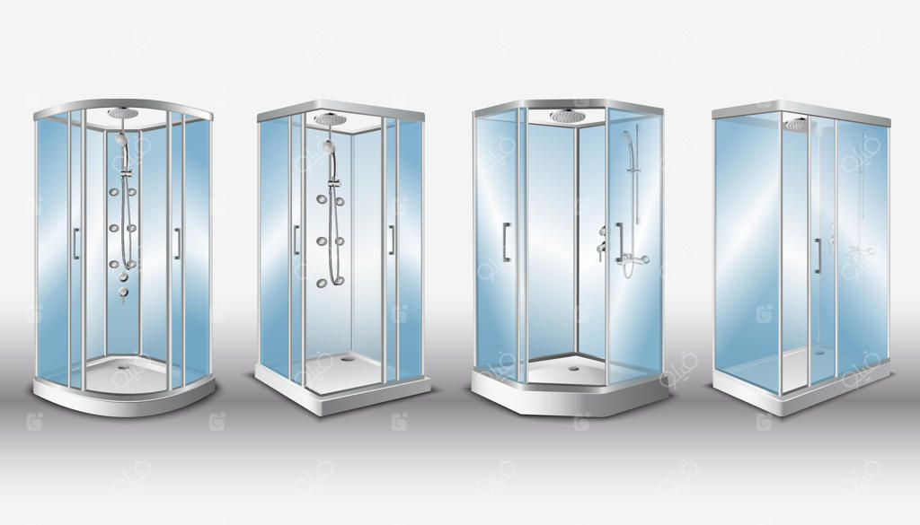 کابین‌های دوش با درهای شیشه‌ای شفاف و سیستم دوش مدرن، ایزوله شده.