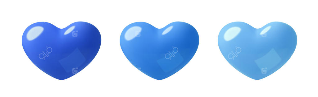 مجموعه عناصر پلاستیکی قلب‌های آبی سه‌بعدی - نمادهای عشق و دوست‌داشتن سه‌بعدی