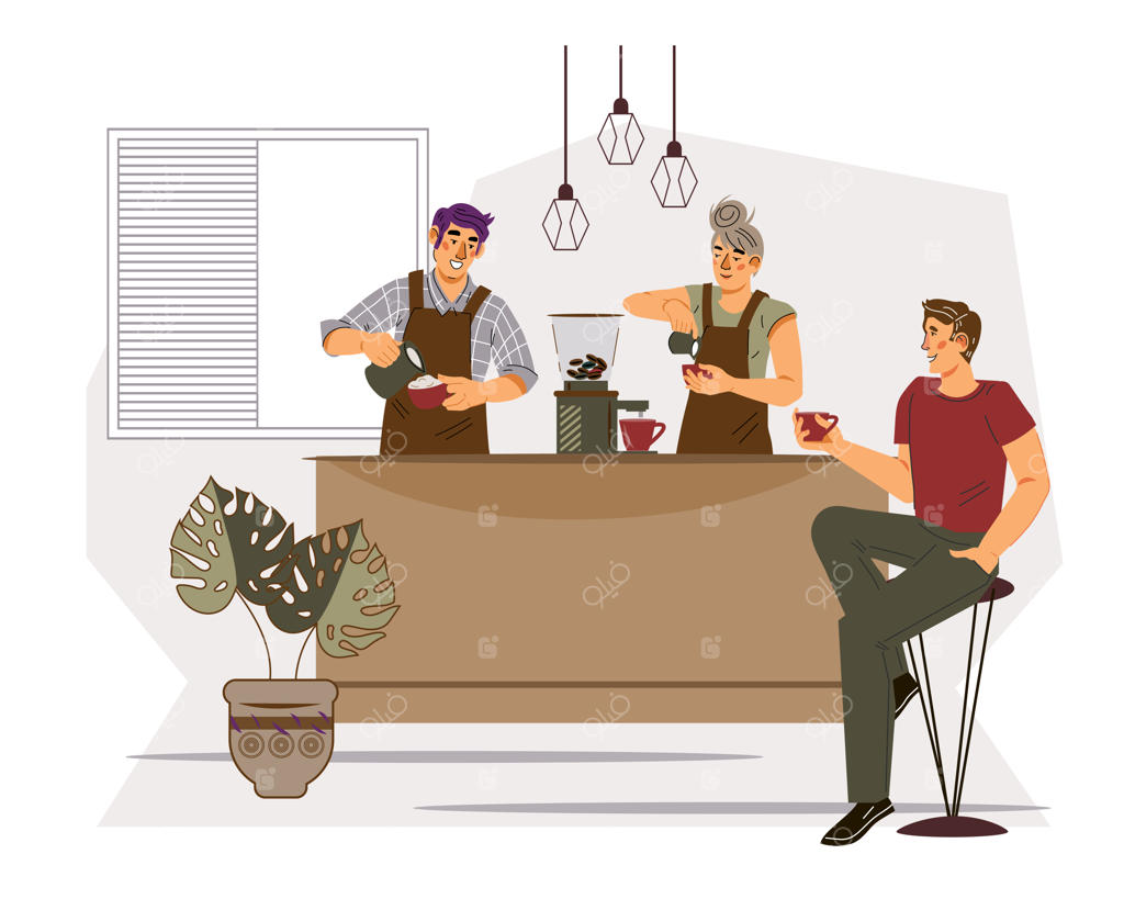 کافه یا قهوه‌خانه با افرادی که قهوه می‌نوشند