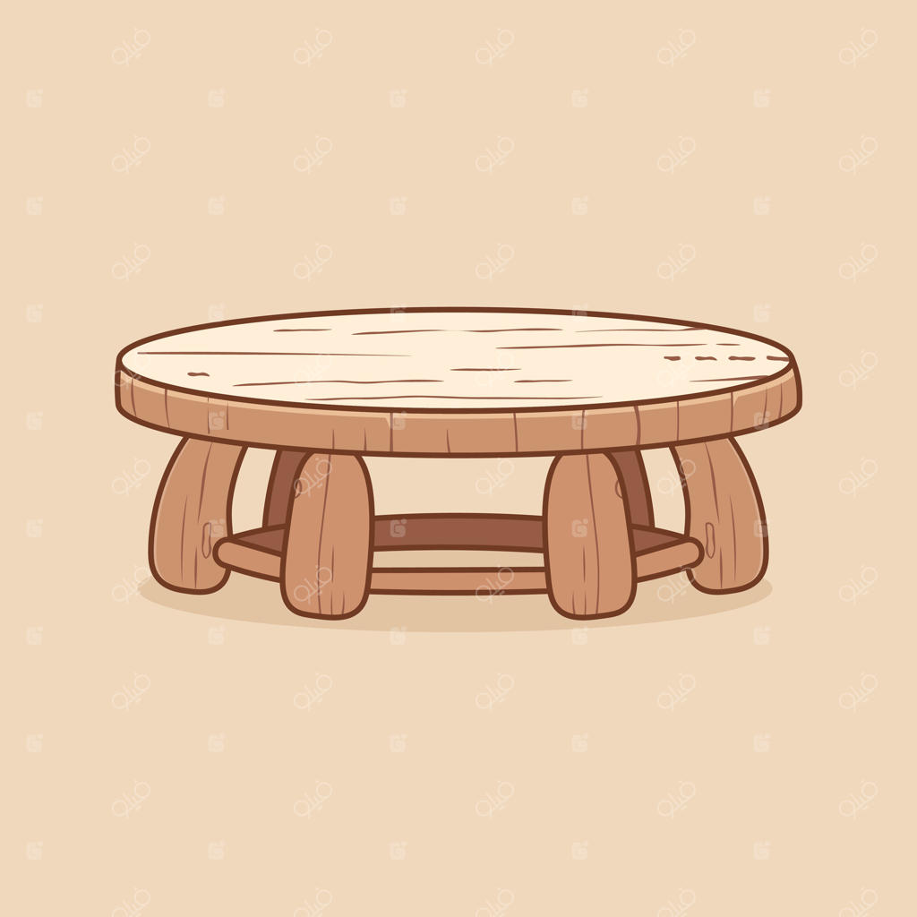 وکتور میز چوبی با سبک کارتونی در پس‌زمینه سفید