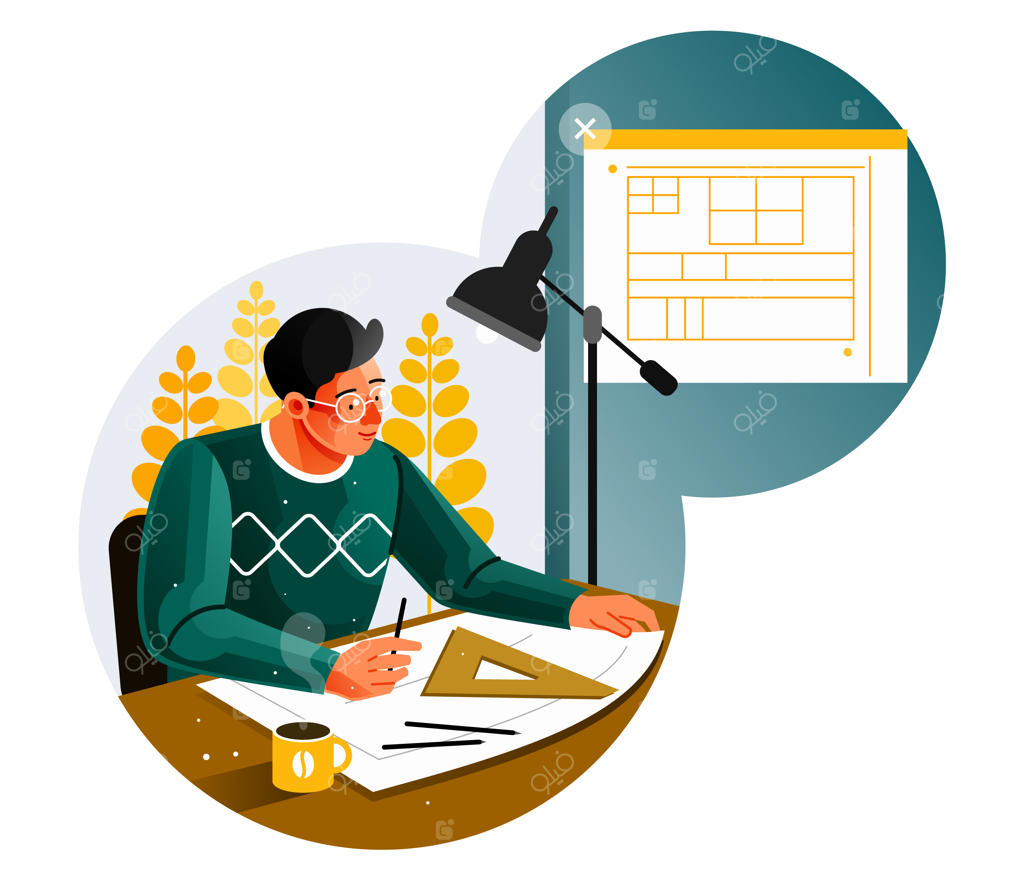 معمار در حال ترسیم نقشه خانه است