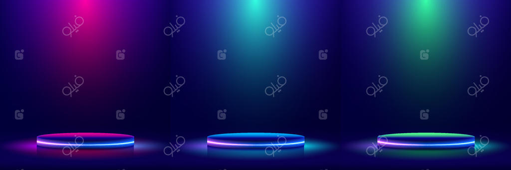 وکتور حرفه‌ای سکوهای رنگارنگ با جلوه‌های نوری دراماتیک