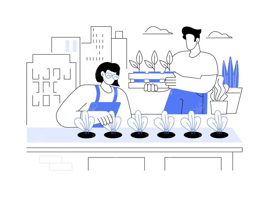 تصاویر کارتونی از باغ روی پشت بام.