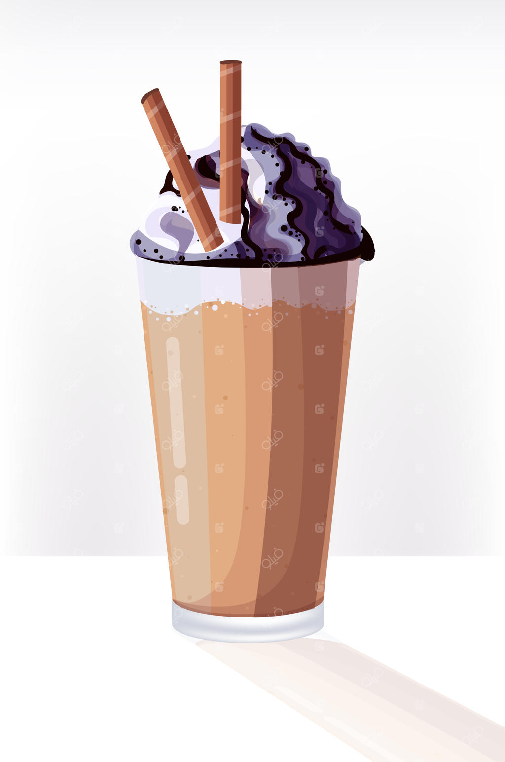 قهوه واقعی در فنجان شیشه‌ای: مفهوم نوشیدنی لاته داغ در زمان قهوه، عمودی