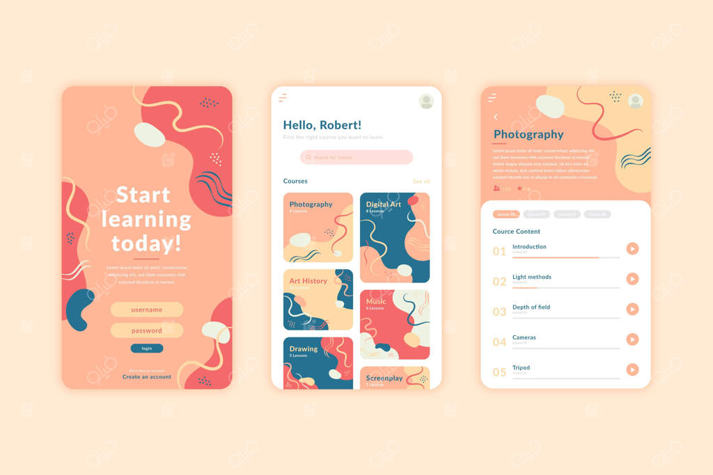 طرح رابط کاربری اپلیکیشن دوره‌ها